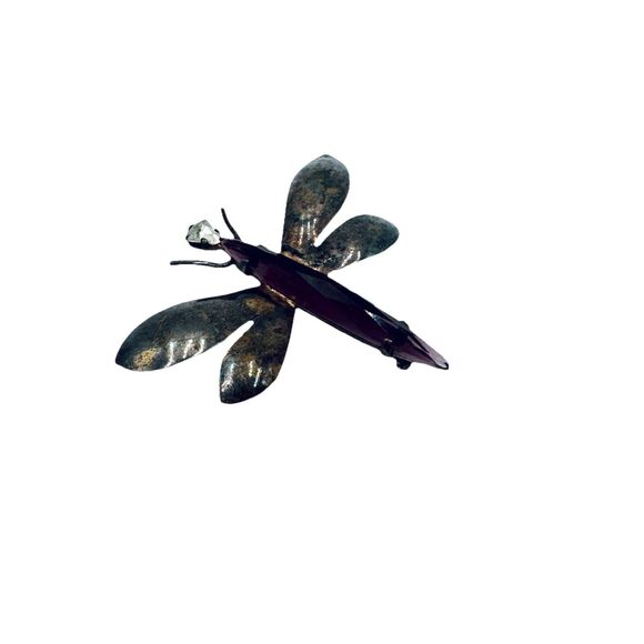 Vintage Jolle Sterling Dragonfly Brooch Pin Rhinestone Head / Purple Body - Picture 2 of 10